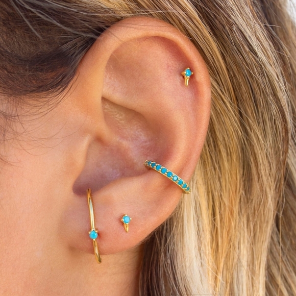 New Torquoise Spike Stud Earrings Mini Spike Studs Gold & Torquoise Studs - Picture 1 of 5